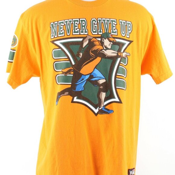 WWE Authentic Sz XL Orange Multi Never Give Up 100% Cotton T Shirt - Picture 1 of 10